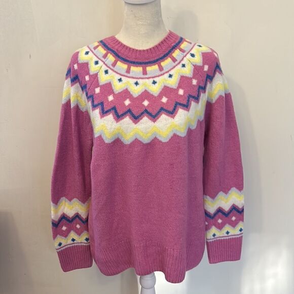 Vince Camuto pink long sleeve crew neck patterned sweater Size XS New - Picture 2 of 7